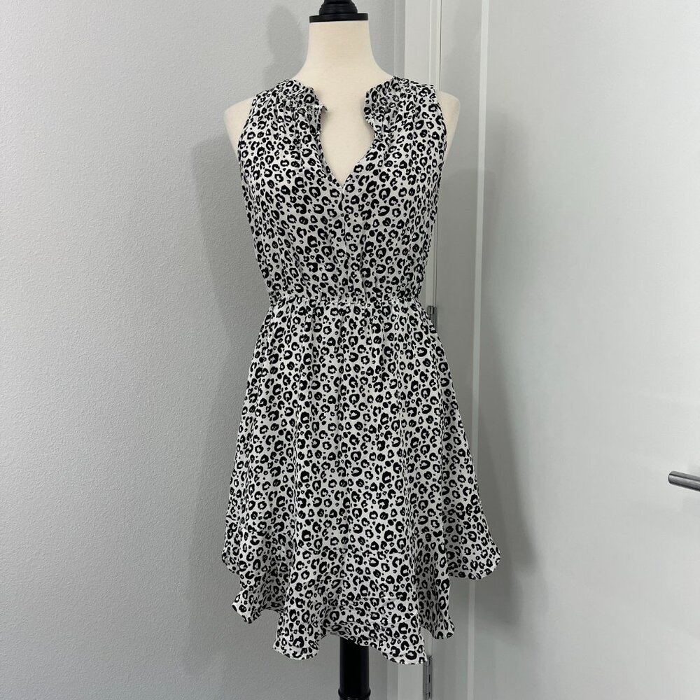 Rebecca Taylor Size 6 Black, White Silk Leopard Print Sleeveless Mini Dress